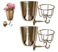 Wall-Mount Flower Pot with Hook, Vintage Hanging Flower Vase, Decorative Multi-Functional Storage Rack for Home & Garden, Bathroom, Kitchen & Porch (Gold-2PCS)
