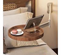 Wall-Mount Folding Round Table - Floating Bedside Extender Shelf, Sturdy Wall Desk, Foldable Coffee Table Tray with Retractable Panel
