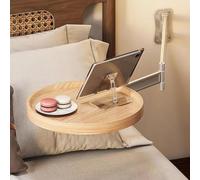 Wall-Mount Folding Round Table - Floating Bedside Extender Shelf, Sturdy Wall Desk, Foldable Coffee Table Tray with Retractable Panel