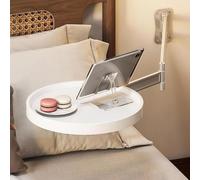 Wall-Mount Folding Round Table - Floating Bedside Extender Shelf, Sturdy Wall Desk, Foldable Coffee Table Tray with Retractable Panel