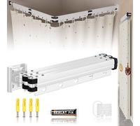 Wall Mount Folding Shower Curtain Rod, 57 Inches Shower Curtain Rod for Bathroom Foldable(4-Fold), Retractable, Adjustable Angle, Corner Shower Curtain Rod, No Drill, Space Saver, Bathtub, RV,Curtain