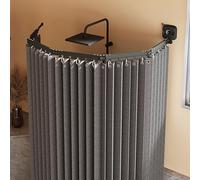 Wall Mount Folding Shower Curtain Rod, Adjustable No Drill Retractable Shower Curtain Set for Bathroom, Clothing Store, Dressing Rooms, RV