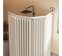 Wall Mount Folding Shower Curtain Rod, Adjustable No Drill Retractable Shower Curtain Set for Bathroom, Clothing Store, Dressing Rooms, RV