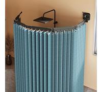 Wall Mount Folding Shower Curtain Rod, Adjustable No Drill Retractable Shower Curtain Set for Bathroom, Clothing Store, Dressing Rooms, RV