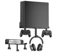 Wall Mount for PS4 Pro with Detachable 2 Controller Holder & Headphone Hanger Metal Wall Mount Stand Kit Mount on The Wall Or on The Back Of The TV, Compatible with PS4 Pro