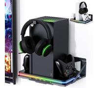 Wall Mount for Xbox Series X/S, Metal Wall Mount Kit for Xbox Series X/S Accessories with Dual Controller Stand and Headphone Holder, Efficient Ventilation Design & Easy Installation (Wall Mount &