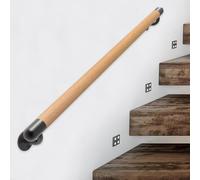 Wall Mount Handrail for Indoor Stairs Railing 1m 1.5m 2m 2.5m 3m, Outdoor Grab Bar Solid Wood Banisters Hand Rails with Wrought Iron Bracket Staircase Handrail(1ft/30cm)