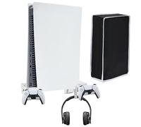 Wall Mount Holder for Playstation 5(PS5) , Detachable Controller & Headphone Holder , Heat Dissipation,with Spirit Level and Non-Slip Mat, Cable Management (with dust cover)