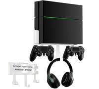 Wall Mount Kit with Detachable 2 Controller Holder & Headphone Hanger, Mount On The Wall Or On The Back Of The TV, Wall Mount Compatible with PS4, White