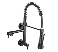 Wall Mount Kitchen Faucet Cold Water Tap, Single Handle with Dual Spouts, Brass Flexible Tap for Kitchen, Gold Finish, Easy Installation