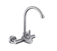 Wall Mount Kitchen faucets, 304 Stainless Steel, for Kitchen Sink Laundry Sink, gooseneck Swivel hot and Cold, Faucet-Brushed Handle up