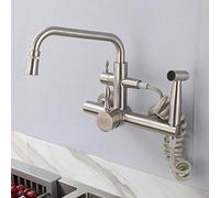 Wall Mount Kitchen faucets, Multi-Function Pull-Out Spray, 304 Stainless Steel, Wall-Mounted, hot and Cold Water Faucet, Sink Sink Sink Laundry Pool-Seven-Word Tube Double Water
