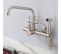 Wall Mount Kitchen faucets, Multi-Function Pull-Out Spray, 304 Stainless Steel, Wall-Mounted, hot and Cold Water Faucet, Sink Sink Sink Laundry Pool-Seven-Character Tube Single Water