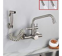 Wall Mount Kitchen faucets, Multi-Function Pull-Out Spray, 304 Stainless Steel, Wall-Mounted,hot Water Sink-Seven-Word Tube Double Water(Large Curved Tube Single Water)