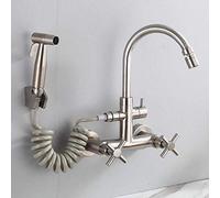 wall mount kitchen faucets, pull-out spray gun, 304 stainless steel, two handle kitchen faucet, in-wall,hot water faucet, sink, sink, laundry pool-Large curved tube single water