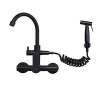 Wall Mount Kitchen faucets, Spray, Double-Hole, Black, 304 Stainless Steel, Sink, Sink, Laundry Pool, Wall-Mounted,hot Water Faucet-Seven-Word Tube Swinging Mouth