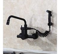 wall mount kitchen faucets, spray gun, double-hole, black, 304 stainless steel, sink, sink, laundry pool, wall-mounted,hot water faucet-Seven-word tube swinging mouth