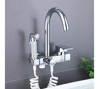 wall mount kitchen faucets, with Sprayer, copper for kitchen sink laundry sink, double handle hot and cold, faucet-Chrome single mode A