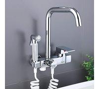 wall mount kitchen faucets, with Sprayer, copper for kitchen sink laundry sink, double handle hot and cold, faucet-Chrome single mode B
