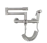 Wall Mount Kitchen Sink Faucet 8" Center, Folding Commercial Faucet, Pot Filler Faucet with Side Sprayer, Brushed Nickeled Wall Mounting Faucet, Lead-Free