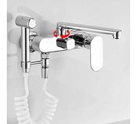 Wall Mount Kitchen Sink Taps Black, Double Hole Hot and Cold Faucet with Spray Gun 180 Degrees Rotatable Brass Kitchen Mixer Tap-B-The Outlet Pipe is 25Cm Long