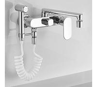 Wall Mount Kitchen Sink Taps Black, Double Hole Hot and Cold Faucet with Spray Gun 180 Degrees Rotatable Brass Kitchen Mixer Tap-A-The Outlet Pipe is 25Cm Long