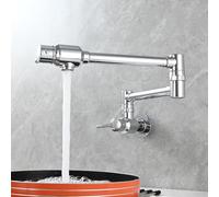 Wall Mount Kitchen Tap Cold Water Double Handle Brass Kitchen Sink Wall Mounted Taps Folding-Chrome Plated