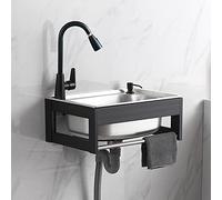 Wall Mount Kitchen Utility Sink with Pull-Down Sprayer, Stainless Steel Commercial Kitchen Sinks W/Faucet, Outdoor Single Bowl Sink Station,for Laundry/Backyard/Garage, 1 Compartment(B,53 * 38cm)