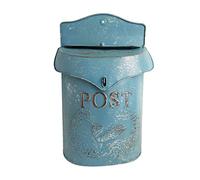 Wall Mount Letterbox Post Box Mailbox Suggestion Box Vintage Iron Distressed Metal Country House Outdoor Home Decoration (Blue)