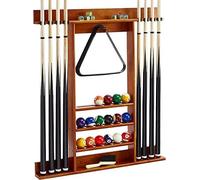Wall Mount Pool Cue Rack & Floor Stand for Billiards, Fishing Rods, Golf Clubs - Wooden Storage Solution for Balls and Sticks