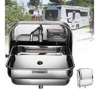 Wall Mount Portable Hand Wash Sink, Single Bowl Rectangular Basin with Splash Guard for RV Caravan Boat