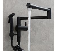 Wall Mount Pot Filler Faucet, Brass Rotatable Folding Kitchen Sink Faucet with Spray Gun, Single Handle 1 Hole Kitchen Single Cold Fauce, with Dual Function Spout,Brushed(Nero)