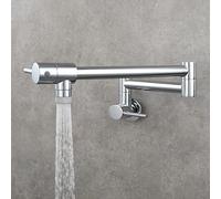 Wall Mount Pot Filler Faucet, Single Cold Water Kitchen Tap with Double Joint Nozzle, 360 Swivel Dual Lever Mixer, for Filling Pots on Stove