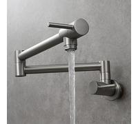 Wall Mount Pot Filler Faucet, Single Cold Water Kitchen Tap with Double Joint Nozzle, 360 Swivel Dual Lever Mixer, for Filling Pots on Stove