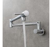 Wall Mount Pot Filler Faucet, Single Cold Water Kitchen Tap with Double Joint Nozzle, 360 Swivel Dual Lever Mixer, for Filling Pots on Stove