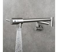 Wall Mount Pot Filler Faucet, Single Cold Water Kitchen Tap with Double Joint Nozzle, 360 Swivel Dual Lever Mixer, for Filling Pots on Stove