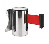 Wall Mount Queue Barrier with Retractable Stainless Steel Belt for Crowd Control, 2m/5m Tape Options, Durable Metal Housing for Scho(Red)