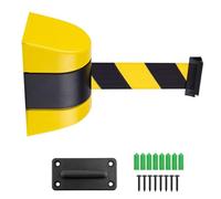 Wall Mount Queue Belt Barrier Retractable, 5 / 10M Crowd Control Wall Barrier, Fixed Safety Cordon Barrier, Queuing Safety Tape Cordon, Airports, Banks, School (Black and Yellow)