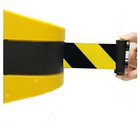 Wall mount retractable barrier belt, Tape with Yellow/Black Striped Caution Belt for Outdoor Wall Mount Stanchion Queue(10m/32.8ft)