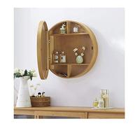 Wall-Mount Round Mirror Medicine Cabinet - 3-Level Sliding Makeup for Bathroom & Bedroom Stylish Wooden Vanity Storage Solution