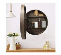 Wall-Mount Round Mirror Medicine Cabinet - 3-Level Sliding Storage for Bathroom Vanity & Bedroom Makeup Wooden Design Stylish & Functional Home Decor