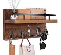 Wall Mount, Rustic Entry Organizer, Hanging Mail Sorter, Vintage Wood Bracket, Floating Ledge Feature, Interior Decor Category, Large Capacity Size for Wallet House Keys Corridor Apartment