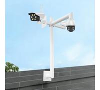 Wall Mount Security Camera Pole with 3 Cross Arms, 0.5-2 m Tall Surveillance Brackets Detachable, Metal CCTV Wide View Monitoring Mounting Mast(1m/3.28ft)