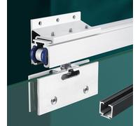 Wall Mount Sliding Glass Door Hardware with Track, Soft Close Sliding Glass Door Rail Complete Kit, Heavy Duty Aluminum Shower Door Track(Black,152cm(60in))