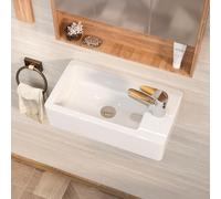 Wall Mount Small Bathroom Sink - Geworzi Cloakroom Basin Sink, Wall-Hung Mini Wash Basin Rectangular Hand Wash Basin, White Ceramic Bathroom Sinks Small Washbasin - 460x270x127(Right Hand)