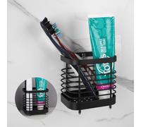 Wall Mount Toothbrush Holder for Bathroom, Stainless Steel Rustproof Toothbrush & Toothpaste Holder Organizer, Electric Toothbrush Holder Self Adhesive Wallmount/Countertop Organizer(Black Small)