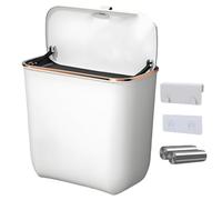 Wall Mount Trash Bin, Over The Door Trash Can with Lid, 7L Container with Bags, Compost Basket Space-Saving Dustbin Mountable, for Under Sink, Cupboard, Cabinet, Counter