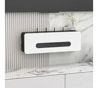 Wall Mount Wooden Router Shelf - WiFi Router Storage Box with Power Strip & Cable Management No Assembly Needed Black & White 70cm/28in - Space-Saving