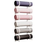 Wall Mount Yoga Mat Holder 6/9 Tier Vertical Storage Shelf Metal Exercise Mat Display Rack Stable Foam Roller & Towelfor Gym Bedroom Fitness Class (White)