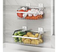 Wall Mounted 2-Tier Fruit and Vetable Rack - 304 Stainless Steel Kitchen Sto Metal Wire Countertop Basket Holder for Fruits V Space-Saving nizer